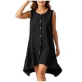 thumbnail image 2 of Women's Solid Color Round Neck Sleeveless Button Mini Dress for Summer Casual, 2 of 8