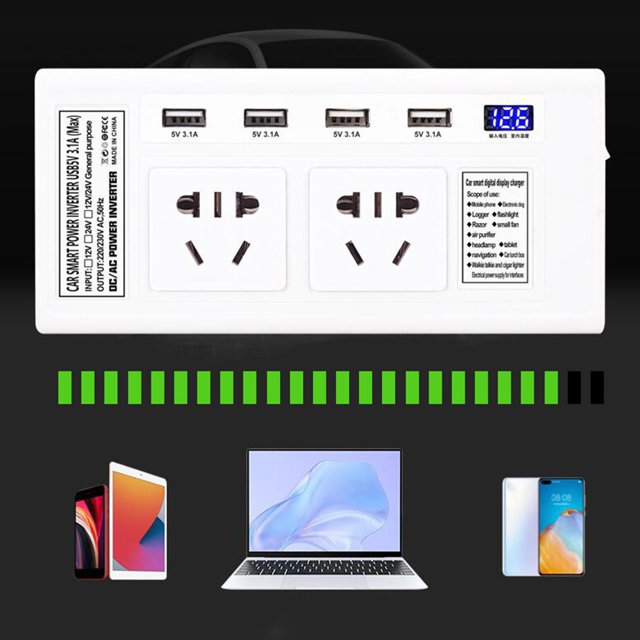 Inversor DC 12V 220V, pantalla LED, convertidor de enchufe , convertidor automático, inversor, para arrancadores , - 12V Blanco 12V Yotijar Inversor convertidor automático