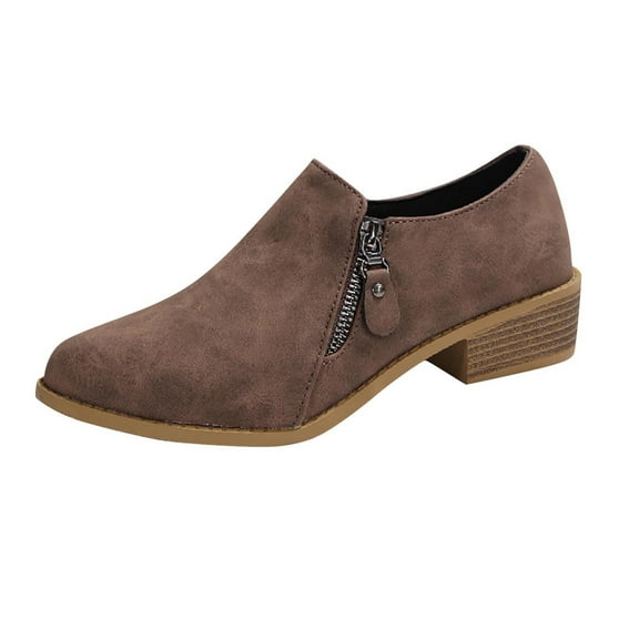 Ankle Booties for Women,Women's Casual Dress Low Heeled Booties. V Cut Fashion Thick Heel Design Shoes Brown Women Sandal