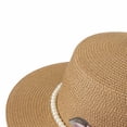 thumbnail image 4 of Women's Hepburn Style Straw Sun Hat Floral Pearl Decorated Wide Brim UV Protection Bucket Hat, 4 of 5