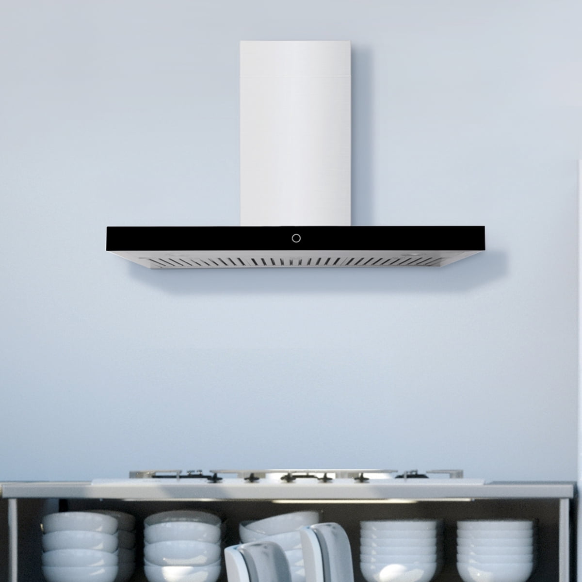 Hauslane Chef Series WM-739 30-inch Wall Mount Range Hood | T-Style with Black Glass Panel | 3 Speed, Professional Suction, Touch Control, Baffle Filters | Vented or Ductless