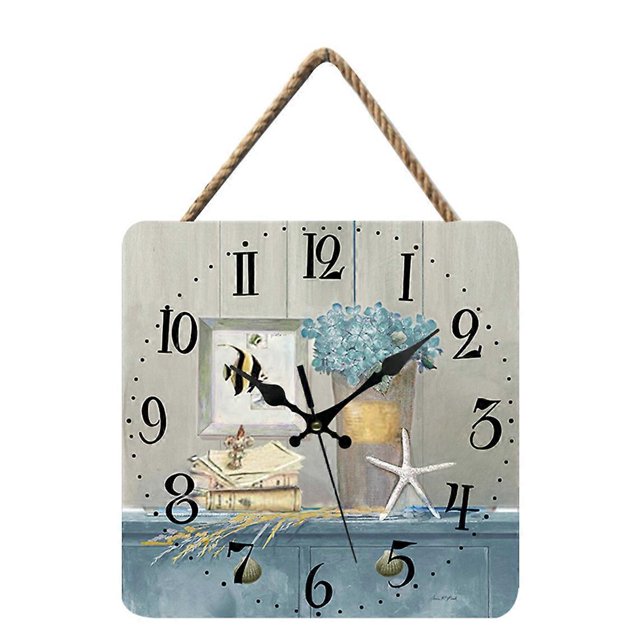 10" Wooden Wall Clock Silent, Battery Powered, Vintage Round Country Coast Wall Clock Decor-G