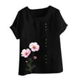 thumbnail image 4 of Lydiaunistar Hauts d'Été pour Femmes Blouse en Lin Décontractée Col Rond Polyester Mode Grande Taille Manches Courtes T-shirt à Boutons, 4 of 4