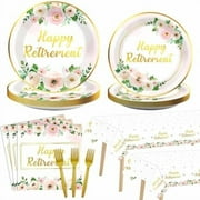 98Pcs Flower Retirement Party Decorations - Plates/Napkins/Tablecloths, White Peony Pink Gold Floral, Women Going Away Supplies.