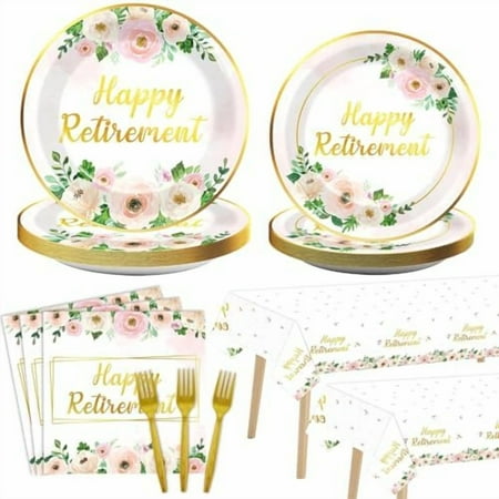 98Pcs Flower Retirement Party Decorations - Plates/Napkins/Tablecloths, White Peony Pink Gold Floral, Women Going Away Supplies.