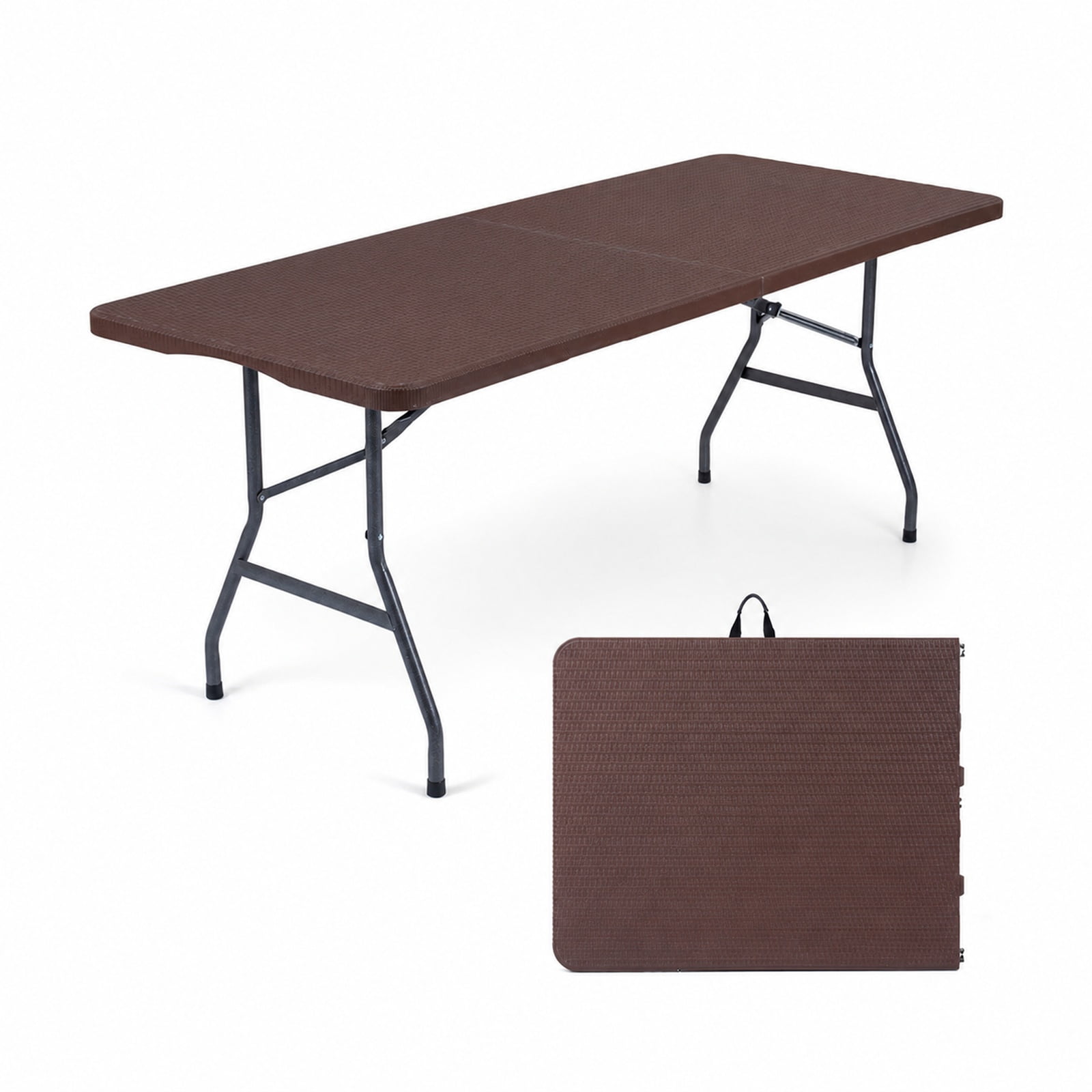 Furnibear 6 FT Plastic Fold in Half Camping Table Portable Folding Table with Carry Handle for Party Event Indoor Dining, Brown