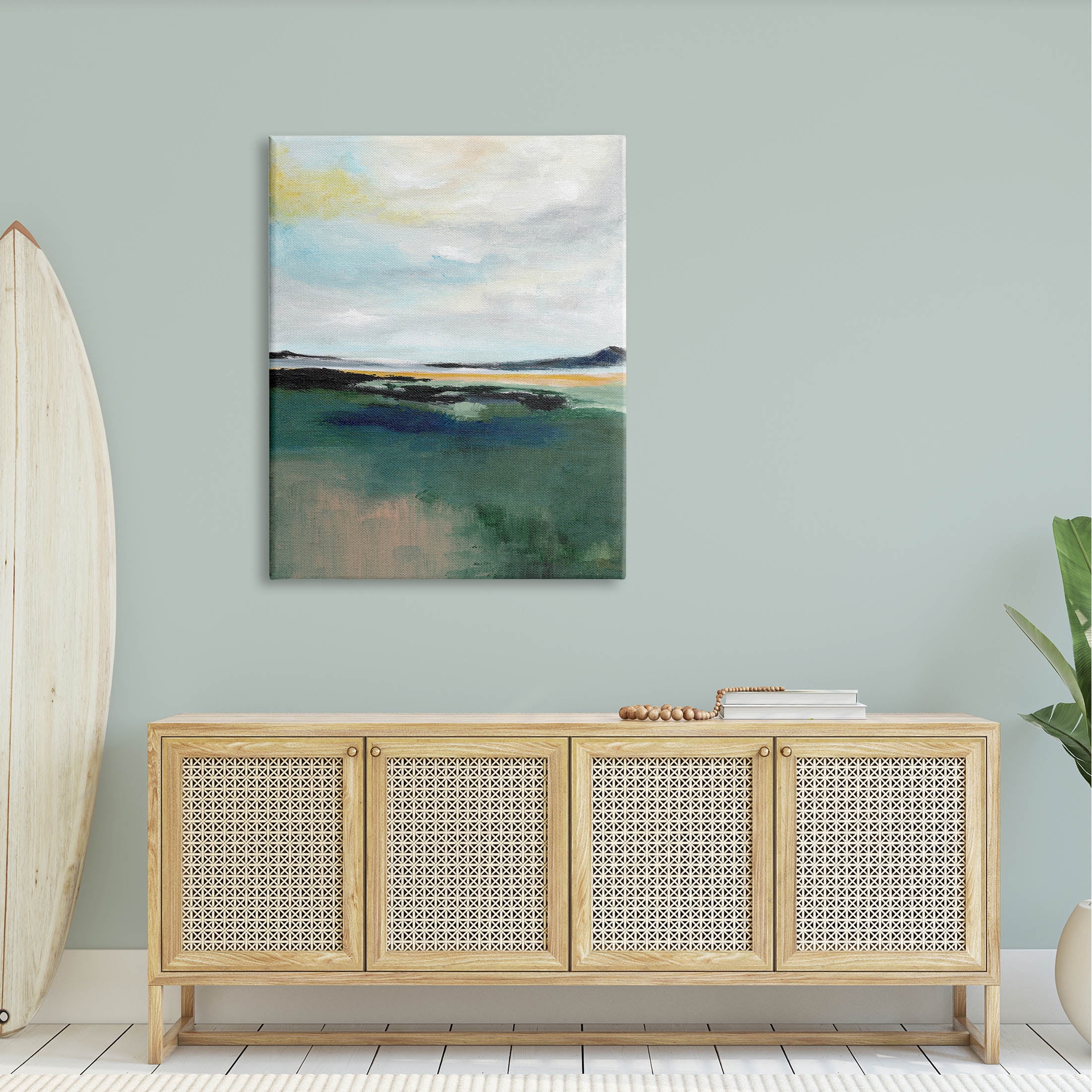 Stupell Industries Modern Cloudy Distant Beach Shore Painting Gallery Wrapped Canvas Print Wall Art, Design by Nikita Jariwala