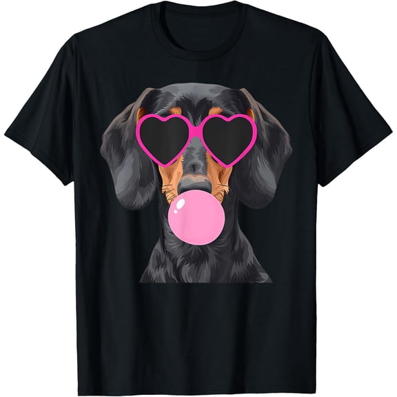 Dachshund Wearing Glasses And Blowing Pink Bubble Gum T-Shirt Size S-5XL