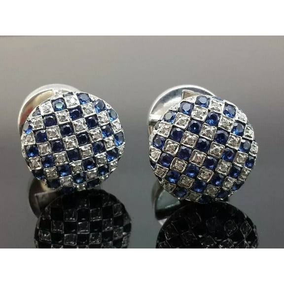 2.22Ct Round Cut Lab-Created Sapphire & Diamond Cufflinks 14k White Gold Plated Silver