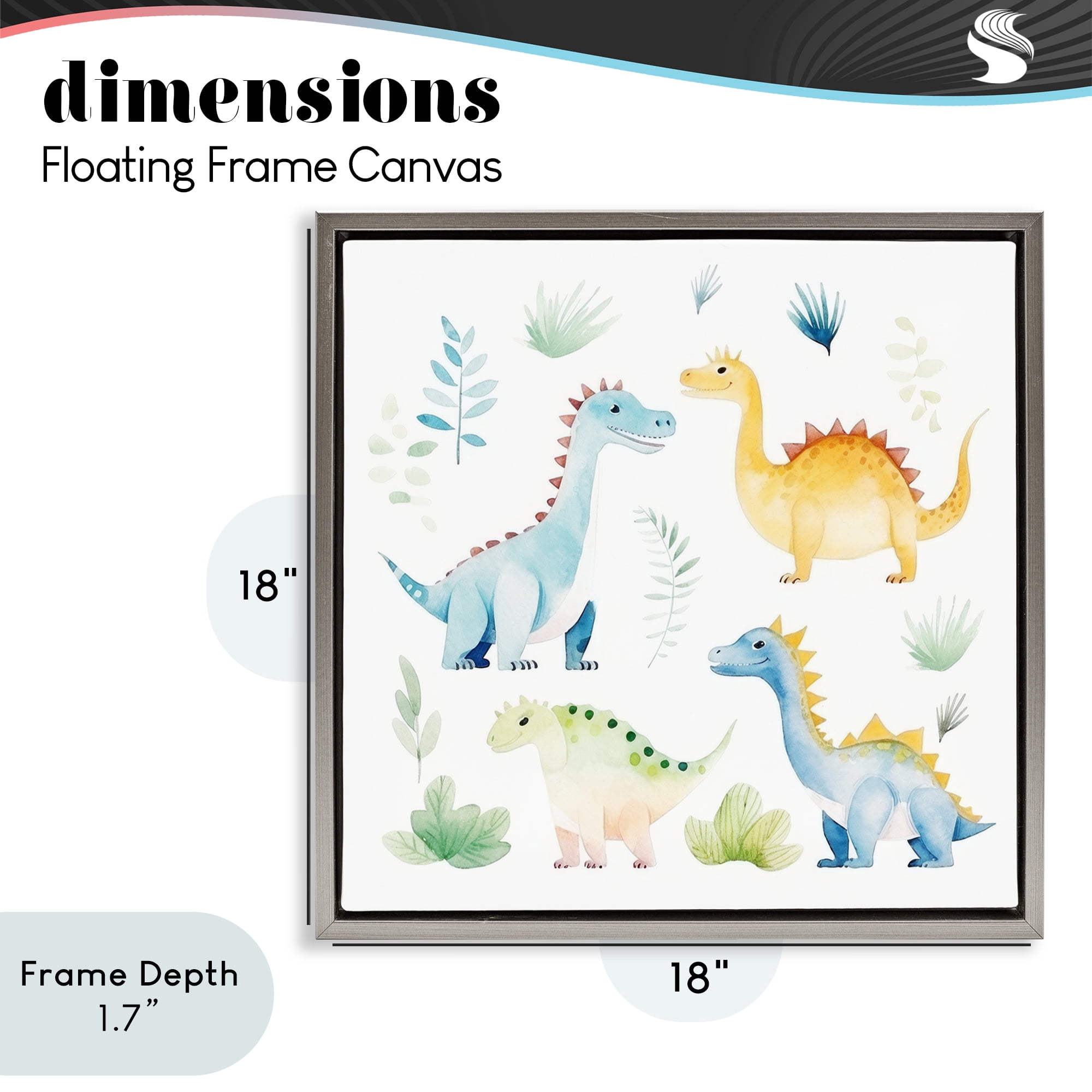 Stupell Industries Playful Dinosaur Wonderland Gray Framed Floater Canvas Wall Art, design by Lazar Studio