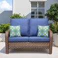 thumbnail image 2 of Lumiinofami Outdoor Loveseat Couch, Patio All Weather PE Rattan Deep Seating Sofa Furniture with Navy Cushions for Porch Backyard Balcony, 2 of 6