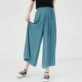 thumbnail image 2 of Ozmmyan Plus Size Womens Chiffon Wide Leg Pants Pleated Flowy Palazzo Trousers Tie Waist Cropped Pant Skirt Solid Color Summer Spring Casual Loose Fit Bottoms, 2 of 5