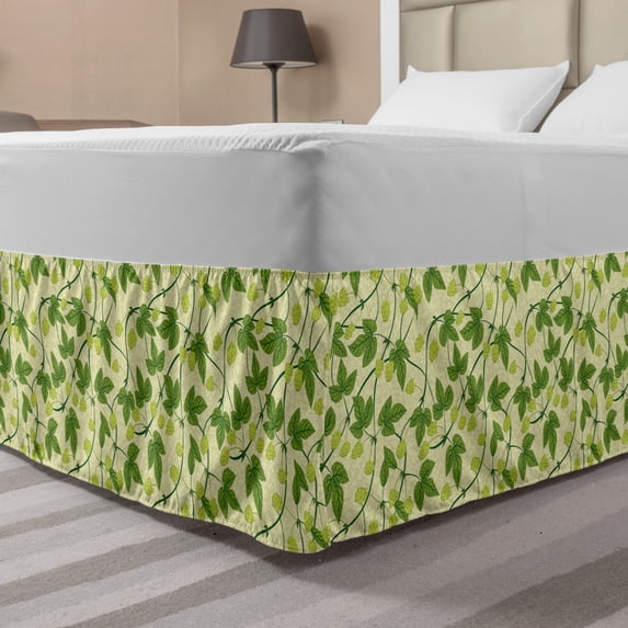 Vine Bed Skirt, Creeper Flourishing Outdoors Image with Intermingled Tendrils Medical Theme Hop Plant, Elastic Bedskirt Dust Ruffle Wrap Around for Bedding Decor, 4 Sizes, Multicolor, by Ambesonne