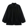 thumbnail image 3 of ChicHaven Oversized Puffed Bomber Jacket Women's Trendy Batwing Sleeve Lapel Collar Zip Front Womens Jackets Pleated Shirts Casual​ Black M, 3 of 4