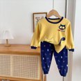 thumbnail image 2 of TOWED22 Toddler Newborn Boy Clothes 2Pcs Long Sleeve Print Cotton Pullover Top Elastic Waist Pants Fall Winter Outfits(Light Yellow,3-4 Y), 2 of 5