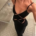 thumbnail image 3 of Hollow Out Metal Ring Backless Sexy Long Dress Women's Halter V-Neck Sleeveless Dress, Solid Color, 3 of 14