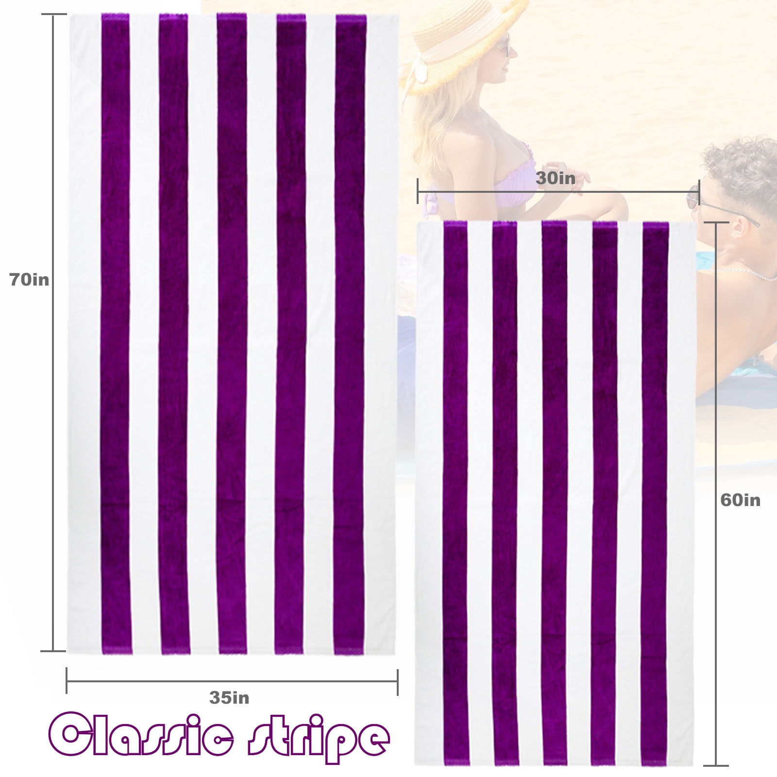 Exclusivo Mezcla 4-Pack Cotton Oversized 35"x70" Cabana Stripe Beach Towels, Super Absorbent Soft Plush Pool Towel, Bath Towel (Charcoal Grey/Dark Navy/Purple/Red)