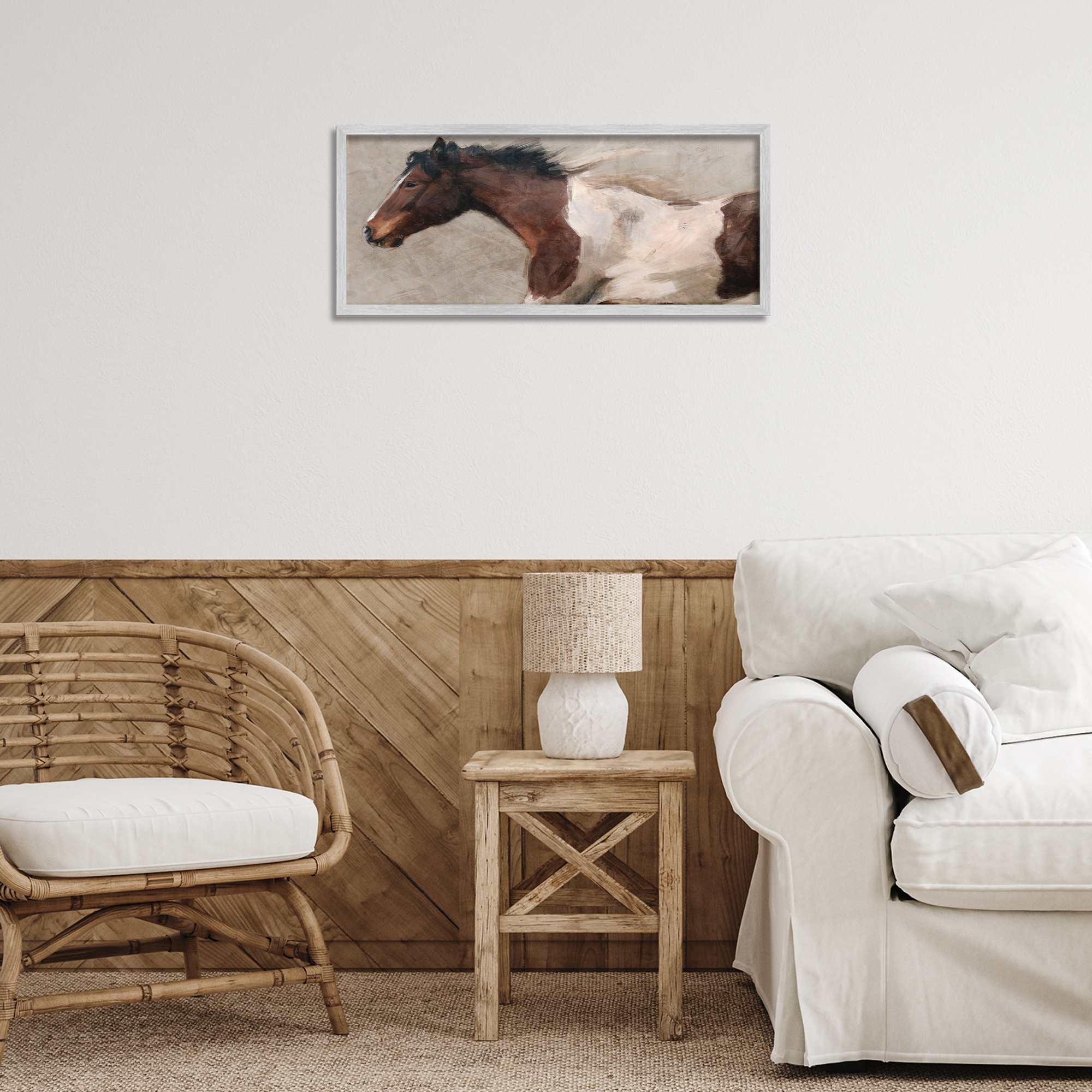 Stupell Industries Brown & White Horse Animals & Insects Painting Gray Framed Art Print Wall Art, 24 x 10