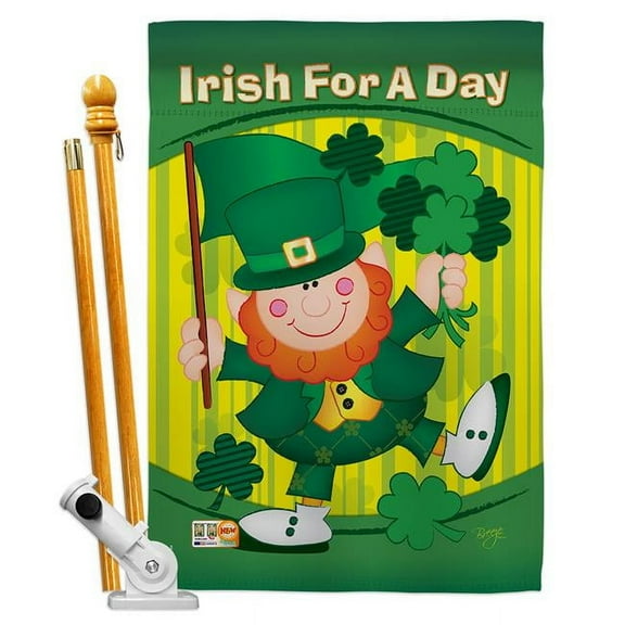Breeze Decor BD-SA-HS-102025-IP-BO-D-IM09-BD 28 x 40 in. Vertical Irish for a Day Spring St Patrick Impressions Decorative Double Sided House Flag Set with Pole & Bracket Hardware