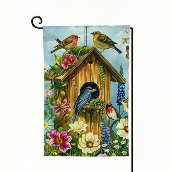 PHYHOO  Welcome Spring Bird Garden Flag Double Sided Vertical, Burlap Small Floral Cardinal Birdhouse Garden Yard House Flags Outside Outdoor House Spring Summer Decoration White