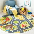 thumbnail image 2 of SAFAVIEH Kids Playhouse Farm Crossroads Machine Washable Area Rug, Light Green/Dark Grey, 5' x 5' Round, 2 of 8