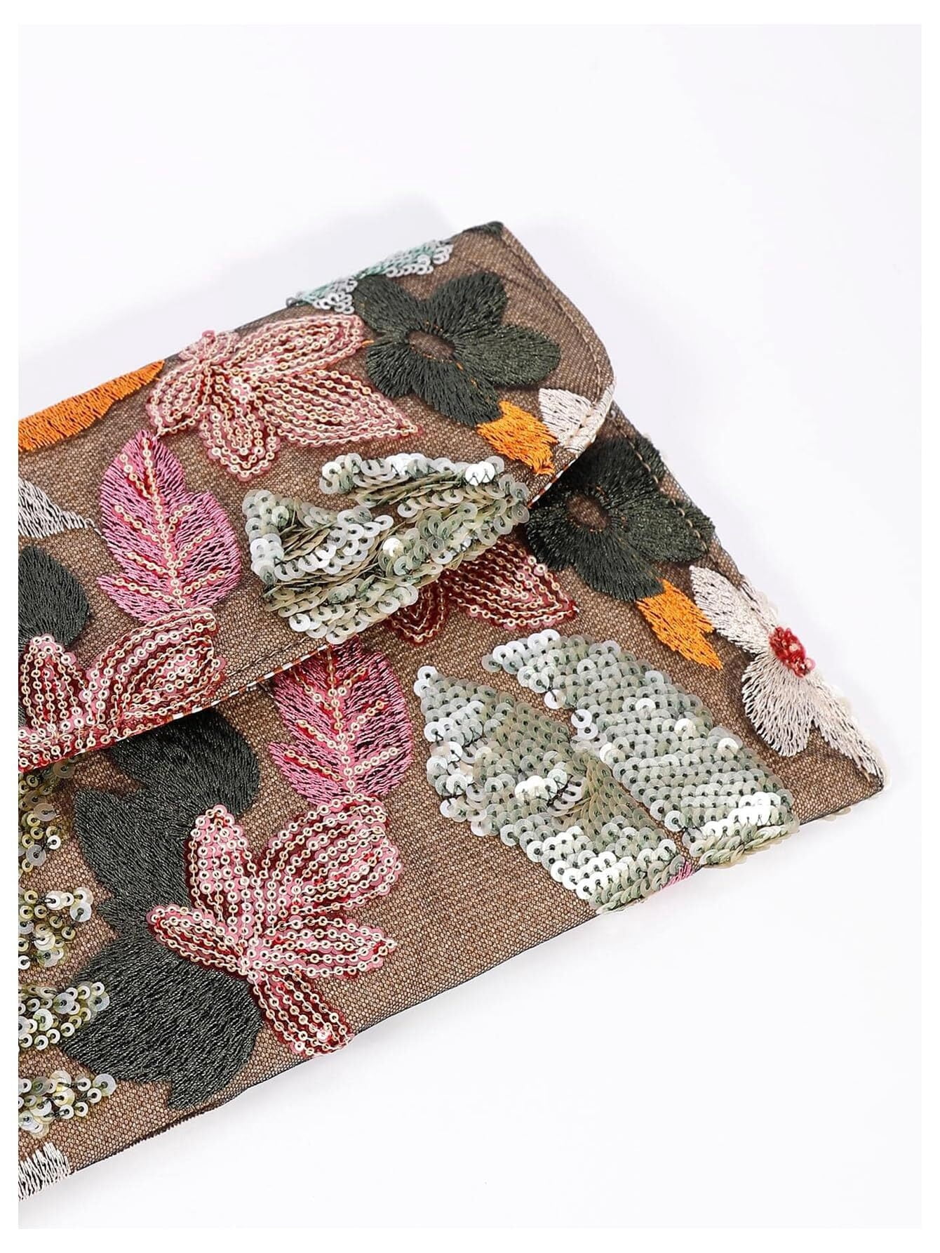 Women's Floral Embroidery Sequin Evening Clutch Bags Party Purses Beaded Evening Bag for Formal