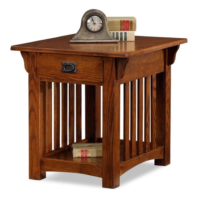 Leick Furniture Table d'Appoint Mission en Bois avec Tiroir de Rangement et Tablette en Chêne