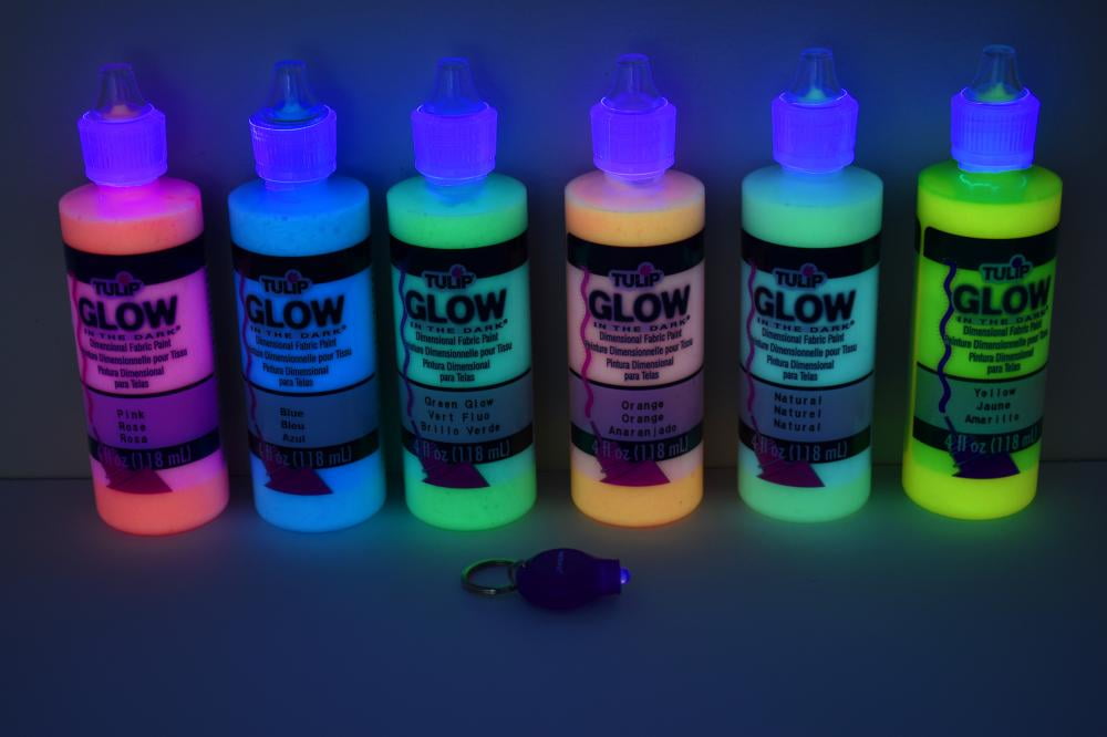 4 Ounce Set Glow in The Dark Luminous Fluorescent Fabric Paint with UV  Light 