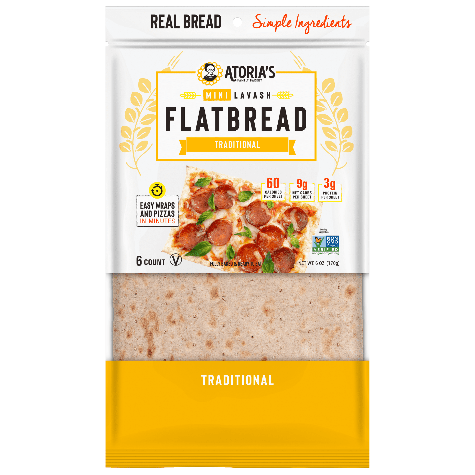 Atoria's Family Bakery Traditional Mini Lavash Flatbread 8Packs of 6