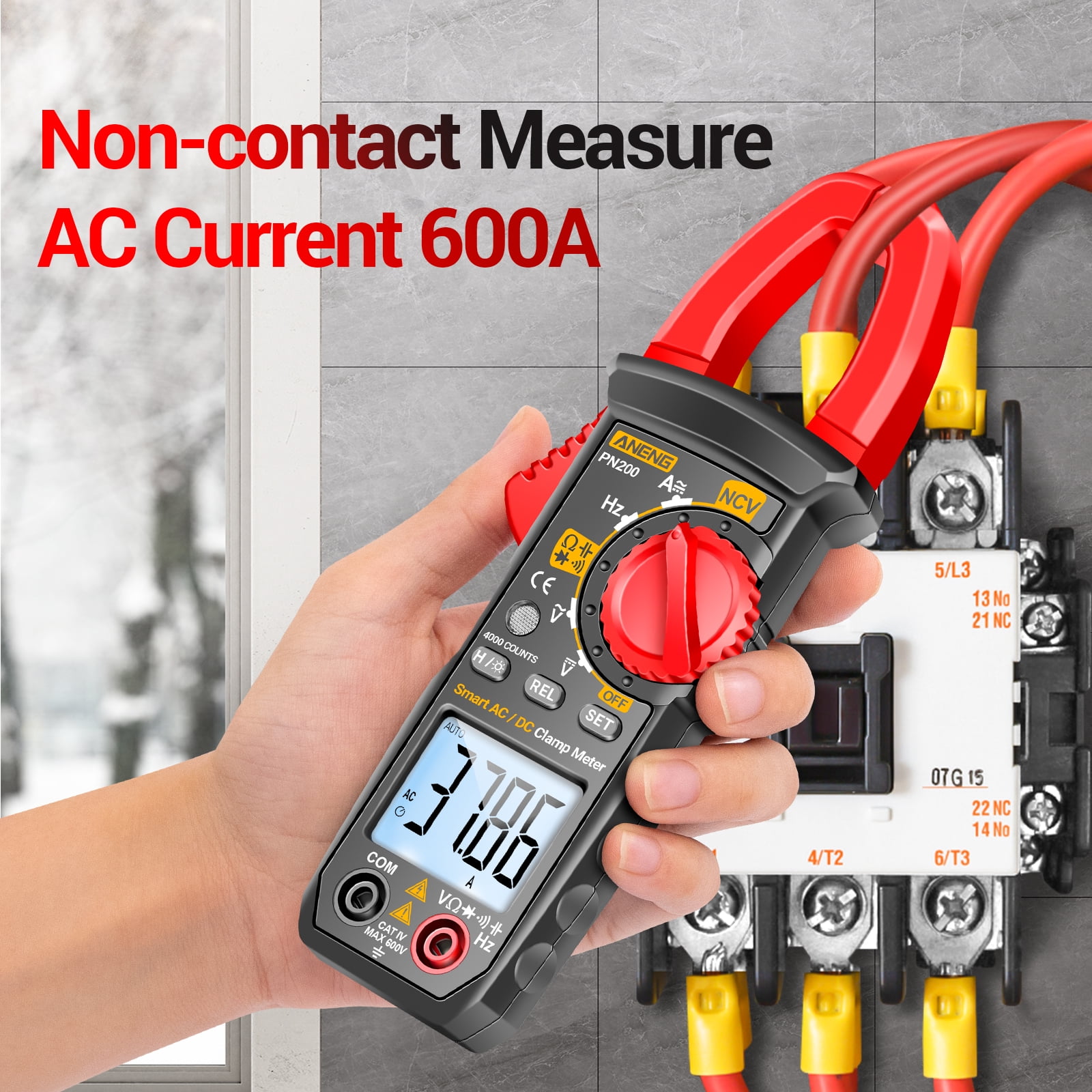 ANENG PN200 Clamp Meter Multimeter Tester with AC/DC Current,AC/DC Voltage, NCV Amp Ohm Volt 4000 Counts Meter Measures Capacitance, Resistance, Diodes, Continuity Frequency Backlight Electric Tools