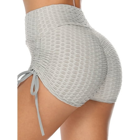 FANNYC Butt Lifting Yoga Shorts for Women High Waist Tummy Control Hot Pants Textured Ruched Sports Gym Running Beach Shorts