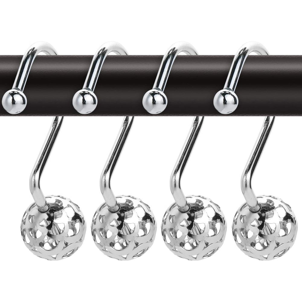 Moxita 12 Pack Gold Shower Curtain Rings Hooks, Decorative Hollow Ball