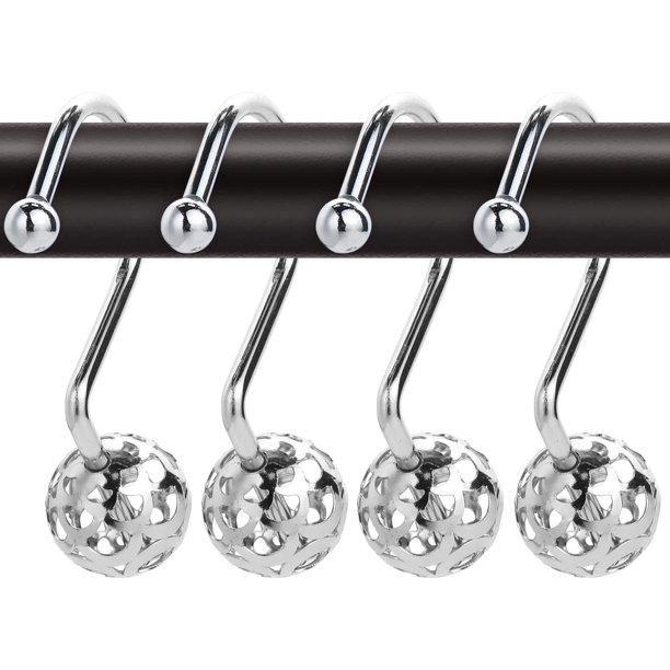 Moxita 12 Pack Gold Shower Curtain Rings Hooks, Decorative Hollow Ball