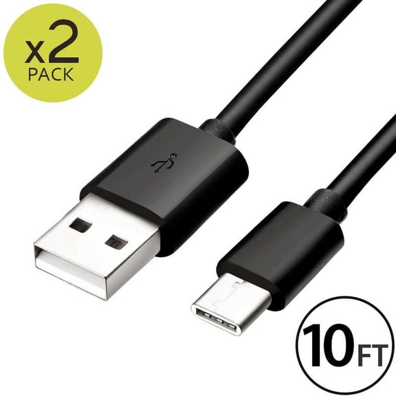 2x 10FT USB Type C Cable Fast Charging Cable USB-C Type-C 3.1 Data Sync Charger Cable Cord For Samsung Galaxy S10 S9 S9  Galaxy S8 S8 Plus Nexus 5X 6P OnePlus 2 3 LG G5 G6 V20 HTC M10 Google Pixel XL