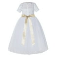 thumbnail image 2 of Ekidsbridal Girl Bridesmaid Flower Girl Dress - White Illusion Lace Tulle Short Sleeves with Rhinestone Sash LG2R7-A (Size: 2-12), 2 of 3