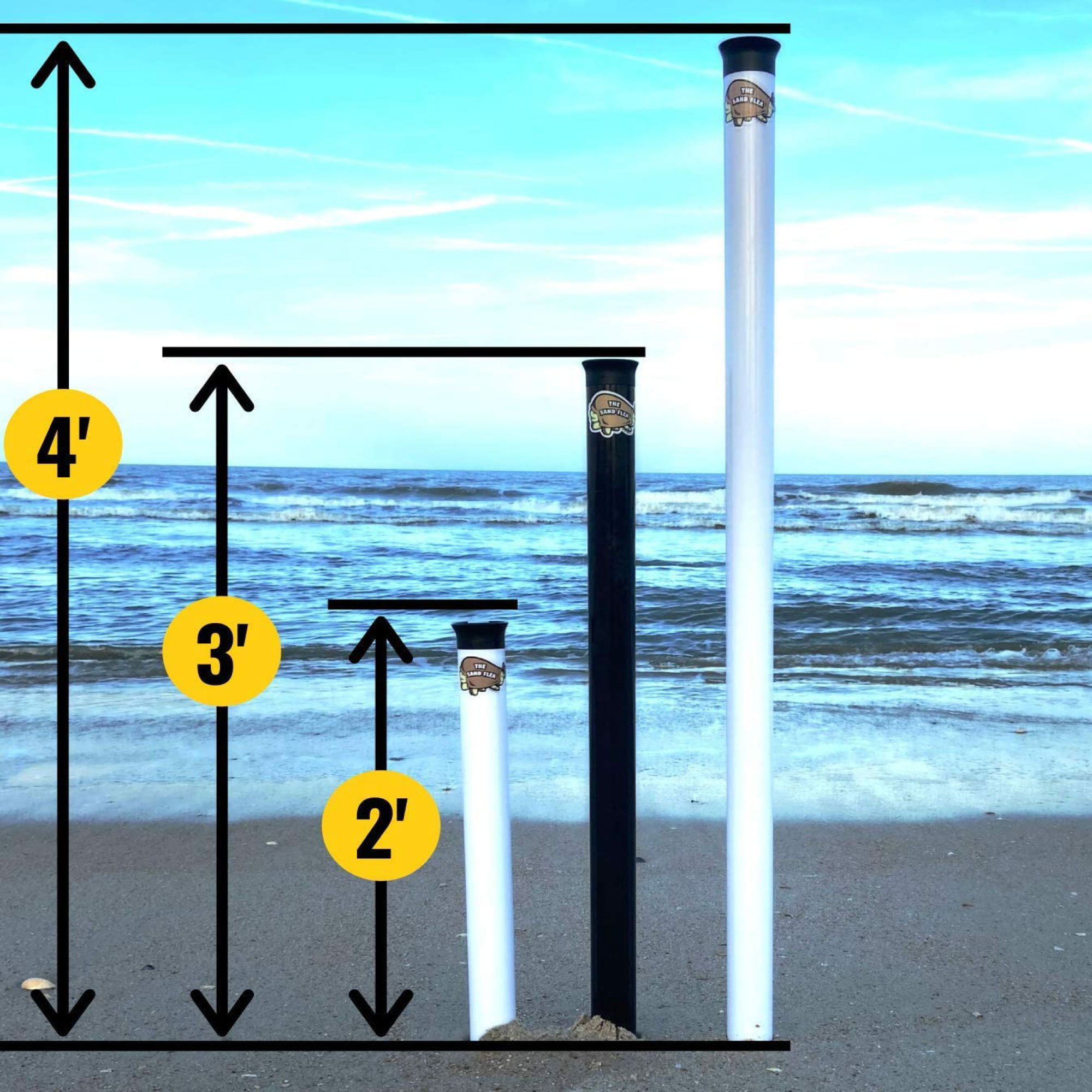 Sand Flea Surf Fishing Rod Holder Beach Sand Spike. 2, 3 or 4 Foot Lengths.  Made from Impact and UV Resistant PVC. 100% USA Made. (Black, 2) 