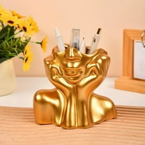 Resin Pen Holder Vase, Desktop Stationery Organizer, Home Office Decor, Decorative Flower Container, Gold Accent Desk Accessory, Multifunctional