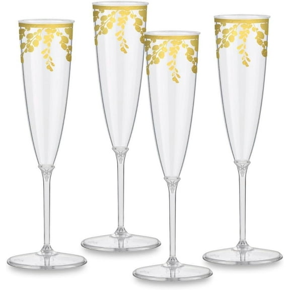 Romantic Floral 1 Piece 5.5 oz Plastic Champagne Glasses 16 Per Pack