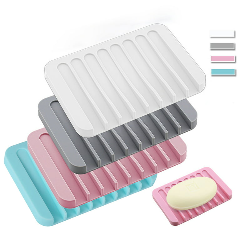 Silicone Soap Holder Tray Soap Dish Box Drain for Bathroom Kitchen