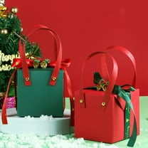 Assembled Christmas Gift Box - Empty Paper Bag with Christmas Bell Accents for Christmas Eve Fruit,to Assemble Holiday Packaging for Festive Gifting & Home Decor, 3.5*3.5*3.5in, Green
