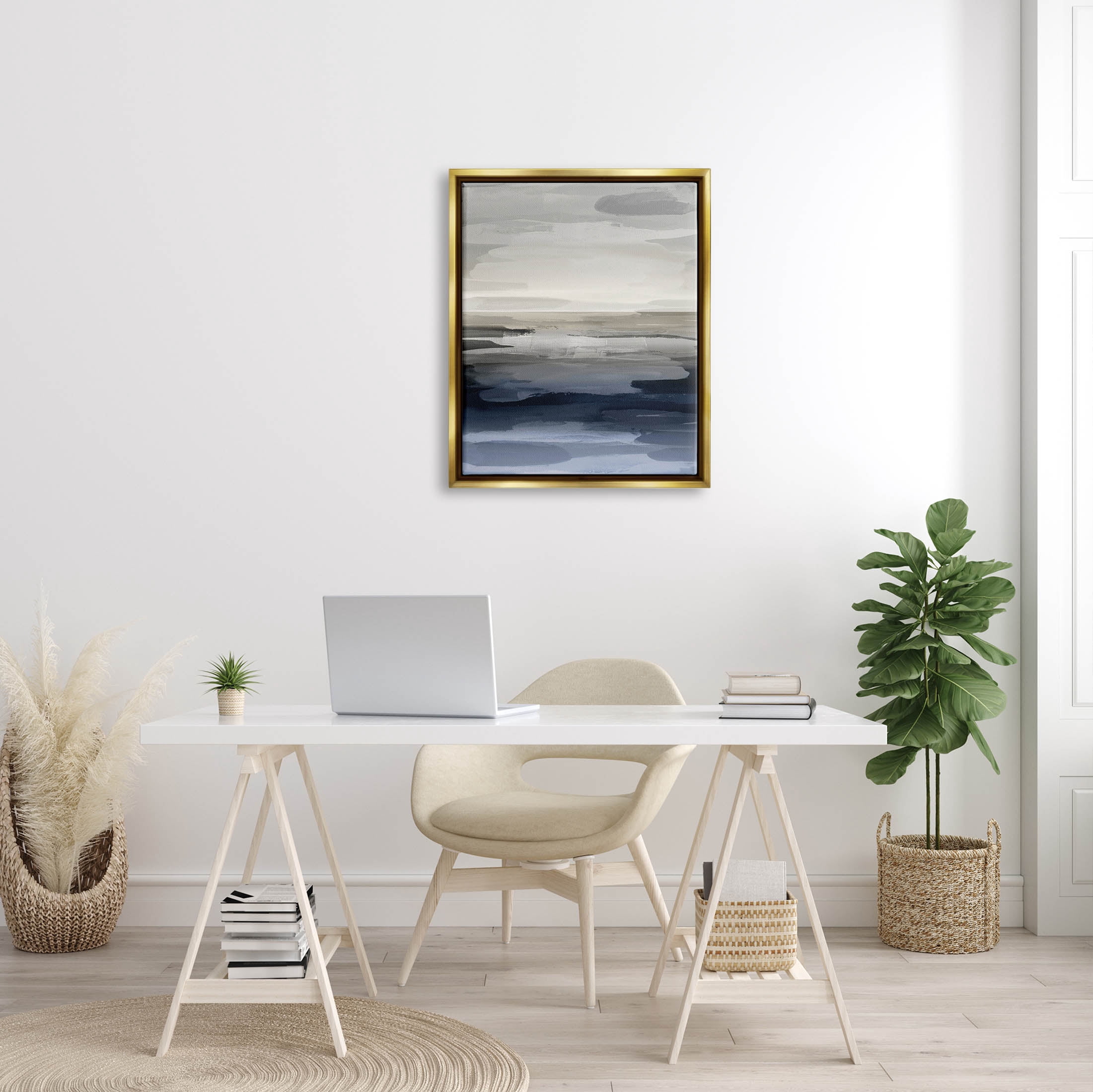Stupell Industries Abstract Landscape Water Scenery Graphic Art Metallic Gold Floating Framed Canvas Print Wall Art, Design by Jackie Hanson