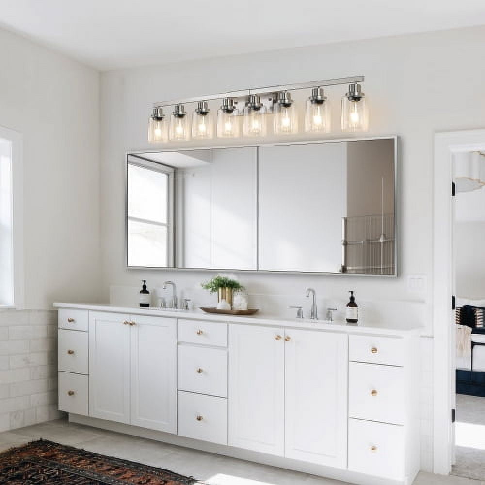Hi-LIGHTS,Modern 8-Lights Vanity Bathroom Mirror Light with Clear Glass Shades(Bulbs Not Included),Contemporary Wall Sconce for Bathroom,Dressing Room,Bedroom,Living Room(Brushed Nickel)