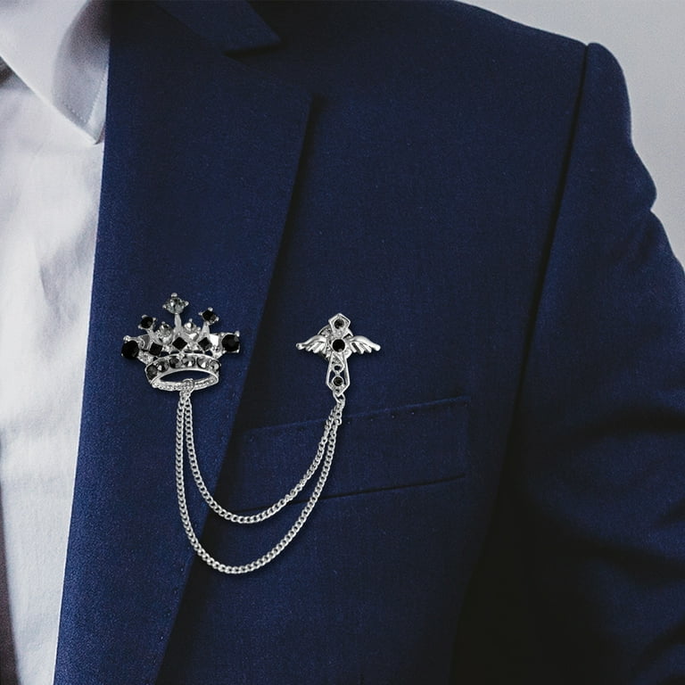 Eosunjian Men Suit Coat Brooch Rhinestone Crown Brooch Eosunjian Men Suit Coat Brooch Rhinestone Crown Brooch