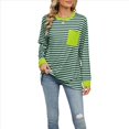 thumbnail image 3 of Camisas de Larga para Mujer, Cuello Redondo A Rayas, Corte Holgado, Camiseta de Bloques de Color Otoño 2025 con Bolsillo Rayas XL, 3 of 10