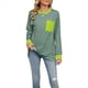 thumbnail image 3 of Camisas de Larga para Mujer, Cuello Redondo A Rayas, Corte Holgado, Camiseta de Bloques de Color Otoño 2025 con Bolsillo Rayas S, 3 of 10