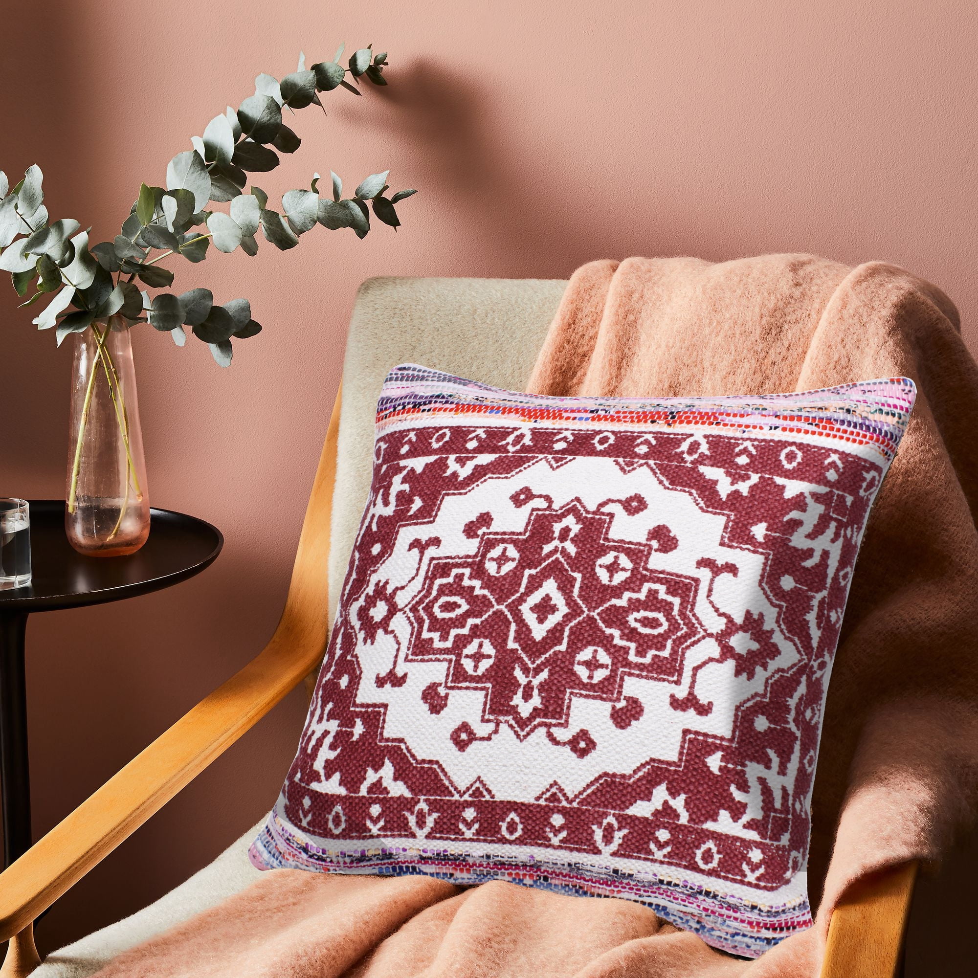 Ox Bay Indoor Boho Medallion Mosaic Throw Pillow , Red / White, 20" x 20"