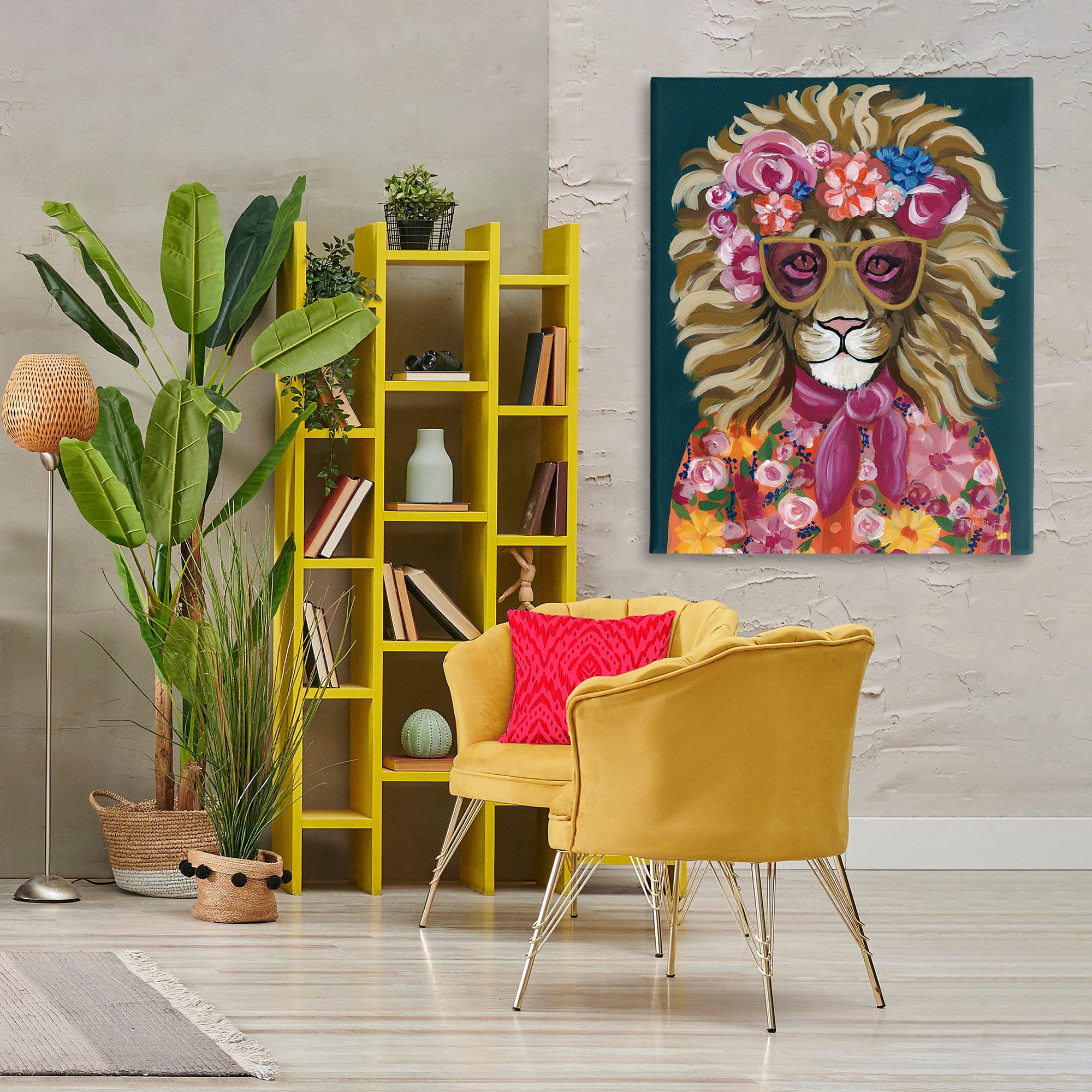Stupell Industries Miami Living Lion Animals Painting Wrapped Canvas Art Print Wall Art, 36 x 48
