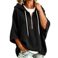 thumbnail image 2 of QIUOMBBP Women's Half Zip Hoodies Drawstring Loose Waffle Knit Pullover Sweater 3/4 Sleeves Oversized Hooded Sweatshirts Black L, 2 of 9