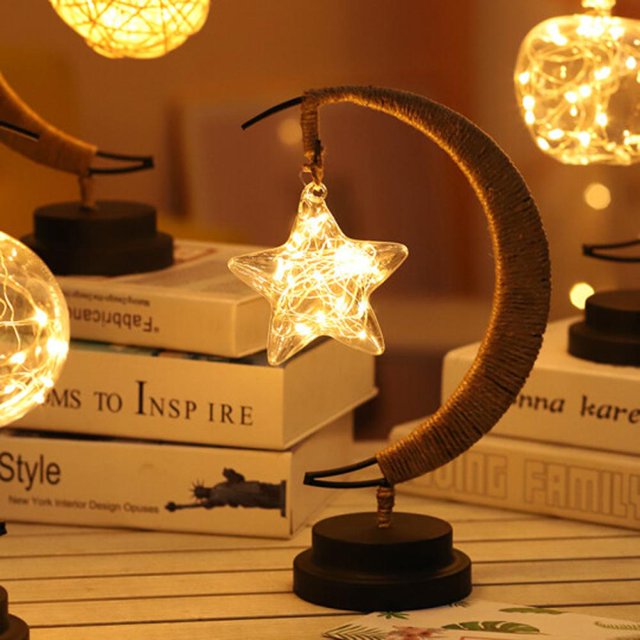 Feltree Moon Star USB Night Light - Decorative Iron Craft LED Table Lamp with Dimmable Touch Control & Warm Atmosphere Creation