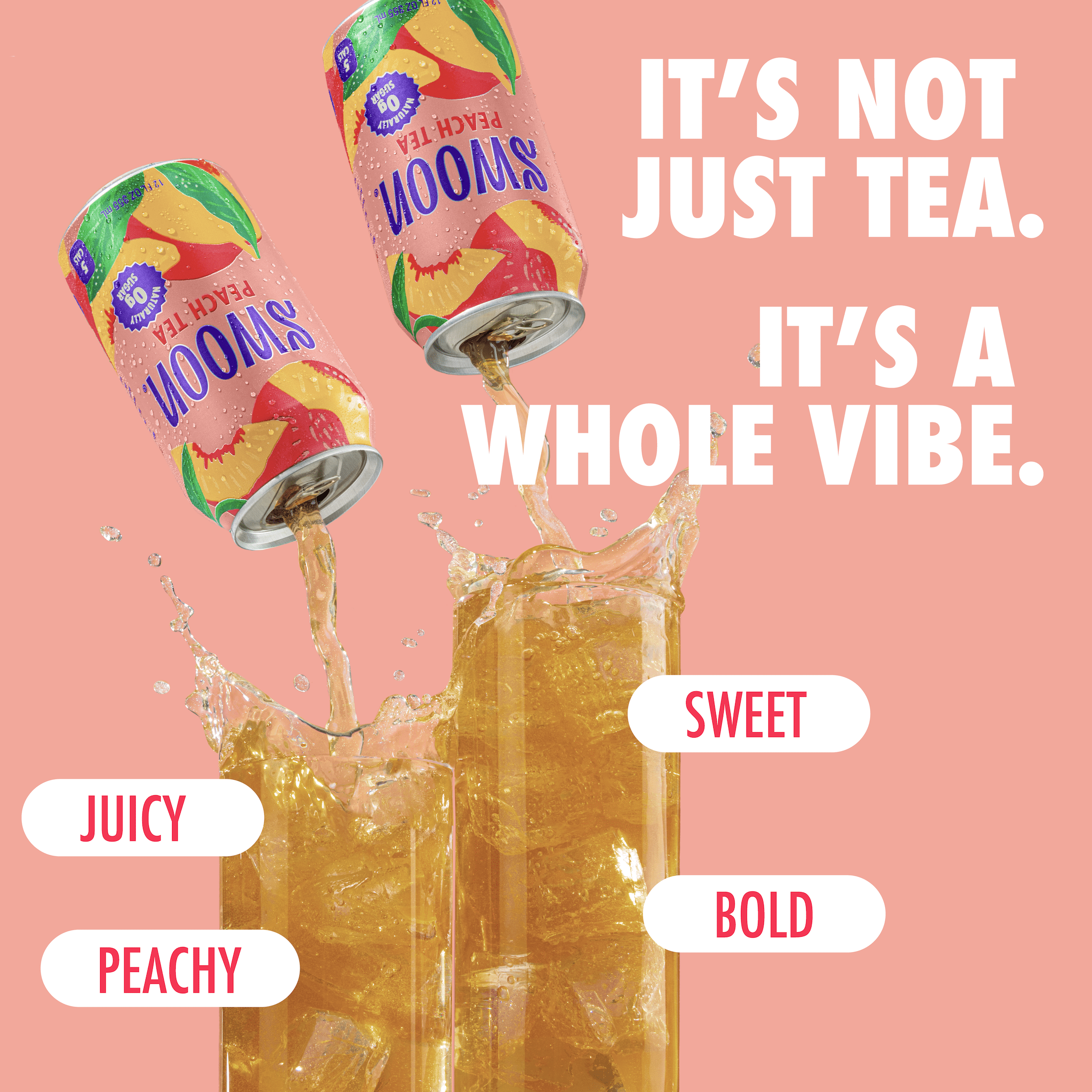 (12 pack) Swoon Zero Sugar Peach Tea, 5 Calories, Sugar Free, 12 fl oz Can